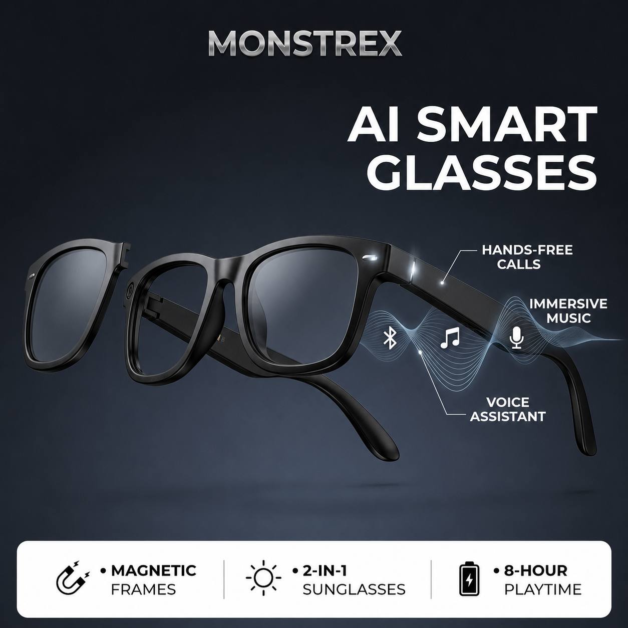 Monstrex VisionFang — AI Smart Camera Glasses